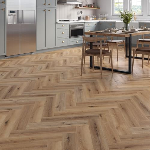 LVT Herringbone Click Vinyl Flooring Premium Waterproof Luxury Vinyl Tile Flooring 2.36m² Coverage Per Pack | Living, Dining Room, Kitchen, Lounge Floor (Natural Oak)