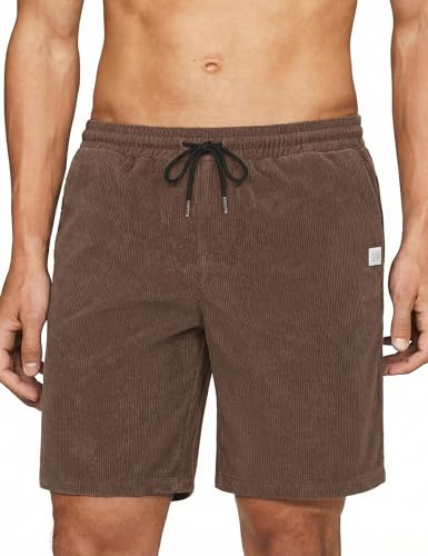 iClosam Pantalon Court Homme Velours Côtelé Léger Marron L
