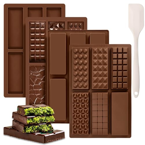 BELICOO 4PCS Deep Chocolate Bar Moulds, Big Chocolate Bar Mould with a Spatula, Reusable Candy Silicone Jelly for DIY Baking