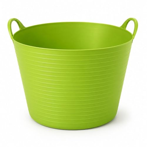 42L Litre Heavy Duty Soft Green Flexible Trug Bucket with Handles – Large Multipurpose Tub for Garden, Laundry, Builders, Cleaning & Storage | Durable Plastic Builders Tub – 1 Pack