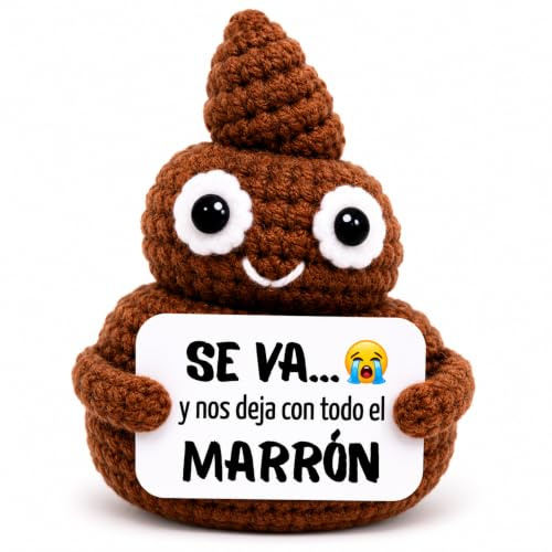 Regalo Despedida Compañero de Trabajo – Caca Peluche de Crochet con Tarjeta “Se va… y nos deja con todo el marrón” | Regalo Divertido y Gracioso para Oficina, Jubilación y Compañera de Trabajo