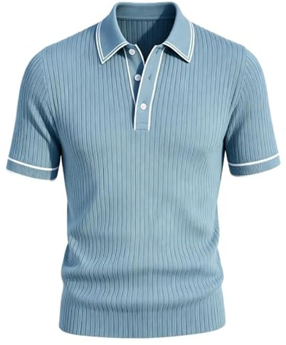Men's Short Sleeve Knit Polo Shirts Fit Business Casual Stretch Ribbed Texture