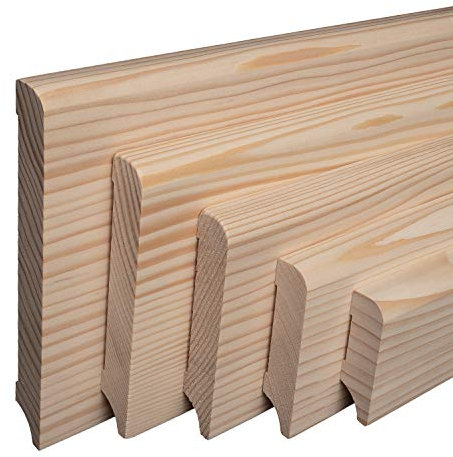 REESE - MASSIVHOLZ Sockelleiste - Fichte ROH - Münchener Profil - Oberkante Rund - (60mm Höhe, 5 Stück / 11,5lfm) - nicht selbstklebend - 230 cm