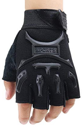 Long Keeper 4-9 Y Kids Half Finger Gloves Boys Girls Anti-slip Outdoor Sport Mittens (Black, S)