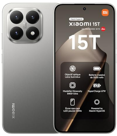 Xiaomi 15T, Smartphone 12+512GB, Display da 6,83 120Hz, MediaTek Dimensity 8400-Ultra, Obiettivo ottico Leica Summilux da 50MP, 5500mAh, Garanzia 2 Anni, Titanio, Caricabatterie non incluso