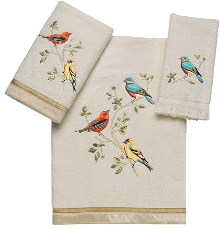 Avanti Linens Gilded Birds Collection - Juego de Toallas de 3 Piezas, Color Marfil