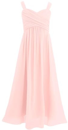 Freebily Longue Robe à Bretelles Mariage Cérémonie Enfant Fille Robe Demoiselles d'honneur Eté Robes de Fête Gala en Mousseline Rose 10 Ans