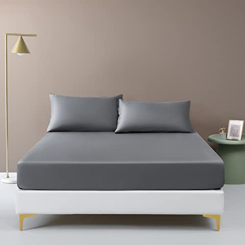 Simple&Opulence 100% Bamboo Viscose Fitted Sheet, Cooling and Luxurious Silky Hypoallergenic Bed Sheet with Extra Deep Pocket (Super King, Bamboo Gray)