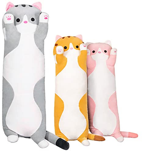 Peluche Gato, Animales Peluche, Juguetes Peluche, Muñeca de Felpa, Suave Almohada para Abrazar Dormir, Cojín Trasero para Sofá, Regalo Creativo para Niños Chicas Cumpleaños Navidad (50cm, Gris)