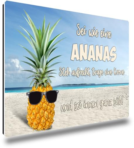 TRIOSK Kühlschrankmagnete Motivation Sprüche Magnet Strand Meer lustig mit Poesie Spruch Sei wie eine Ananas Geschenk Zitat Poesieliebhaber Kühlschrank stark eckig groß 85x55 mm