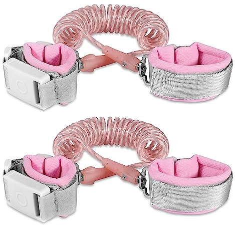 Guinzaglio di sicurezza anti smarrimento per bambini, confezione da 2 (2 m, rosa), con sblocco magnetico, design a striscia riflettente, per supermercato, centro commerciale, aeroporto, parco
