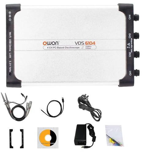 OWON VDS6104 USB PC Virtuelles Oszilloskop 4-Kanal 100 MHz 1 Gsa/s 8 Bits ADC Tragbare Typ-C-Digital-USB-Oszilloskope PC-Oszilloskop, Standard-SCPI-Protokoll Unterstützt, LabVIEW Unterstützt.