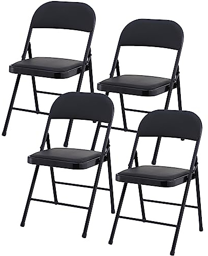 Charles Jacobs Cushioned PU Folding Chairs with a Black Metal Frame - Set of 4