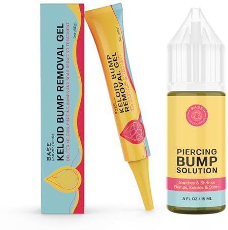 BASE LABORATORIES Kit de Perçage des Bosses Chéloïdes | Solution pour piercing (15 ml) + Gel pour bosses chéloïdes (60 ml) | Kit pour cicatrices chéloïdes, chéloïdes et bosses