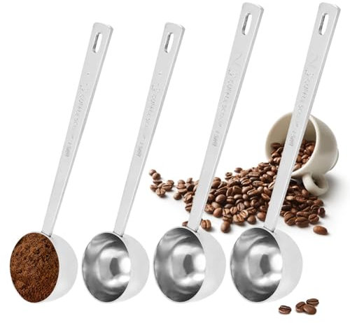 Suuwwn Kaffeelöffel Edelstahl,4 Stück Kaffeelöffel Portionierer mit Langem Griff,Messlöffel Edelstahl,Kaffeelot,Kaffeedosierlöffel,Kaffeeportionierer von Kaffee, Puderzucker und Milch (15ml,30ml)