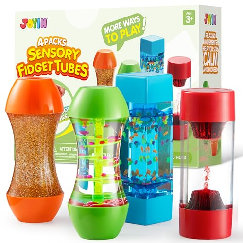 JOYIN Sensory fidget Toys for Autism & ADHD, Emotional Learning Resources,4-Pack Liquid Motion Fidget Toys for Kids, Special Needs Developmental toys for autism, Christmas School Gifts for Toddlers