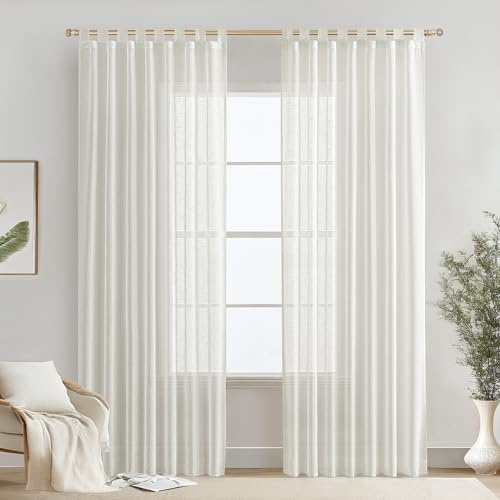 MIULEE Tende Voile Traspiranti Bianco per interni, Tende con Passanti Minimaliste a Colori Puri in Finto Lino 2 Pezzi per Soggiorni e Camere da Letto, 140×260cm
