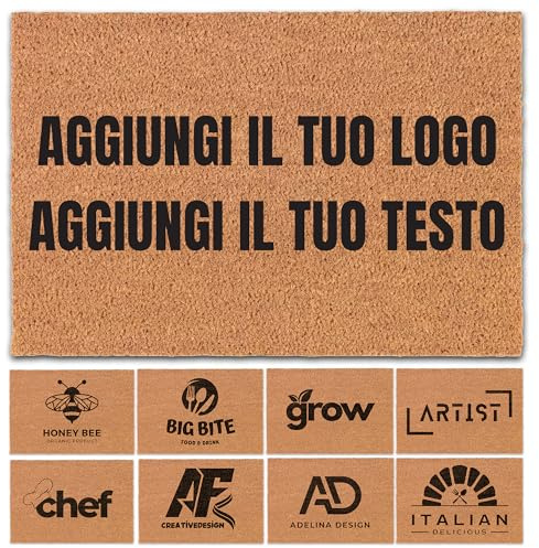 WELCOMAT - Zerbino Ingresso Esterno Personalizzato - Dimensioni 40x60 cm - Zerbino Ingresso Casa Simpatico, In Fibra Naturale di Cocco,