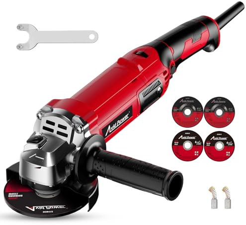 AVID POWER Angle Grinder 4-1/2 Inch 8.0 Amp 1000W Electric Grinder Tool 7-Variable-Speed Metal Grinder, 11,500 RPM, Paddle Switch with Lock-on Button, Cutting & Grinding Wheels and Side Handle - Red