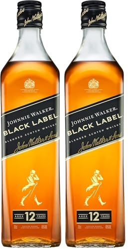 Johnnie Walker Black Label | Blended Scotch Whisky | 40% vol | 70cl | Layers of Smooth Flavour | Toffee | Fruit | Vanilla & Smoke | Classic Scottish Whisky to Sip Neat or in Drinks (Pack of 2)