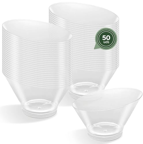 Horeca Collection - 50 Uds Bol Redondo Grande Asimétrico Transparente 250 cc - 10,6 x 6 cm - Vasitos Aperitivos Plastico - Vasitos para Postres - Catering - Cuencos - Vasos - Finger Food