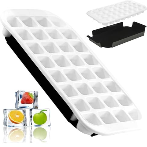 GEEZY Silicone Ice Cube Tray with Base – Soft Flexible Mould for Freezer, Non-Spill Easy-Release Tray with 32 Cubes, Reusable Ice Moulds for Home, Cocktails, Baby Food or Bar Use