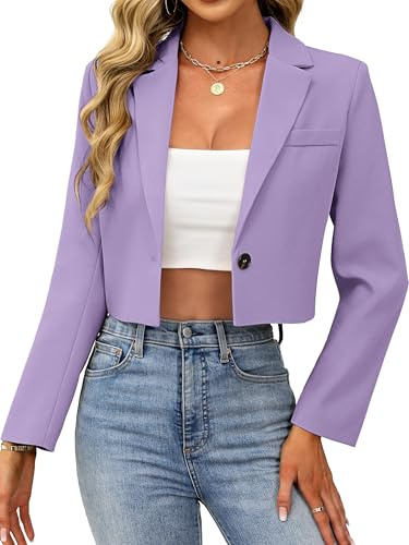 ELLEVEN Damen-Blazer Business Casual Offene Vorderseite Lange Hülse Ein-Knopf-Jacke, Violett, S