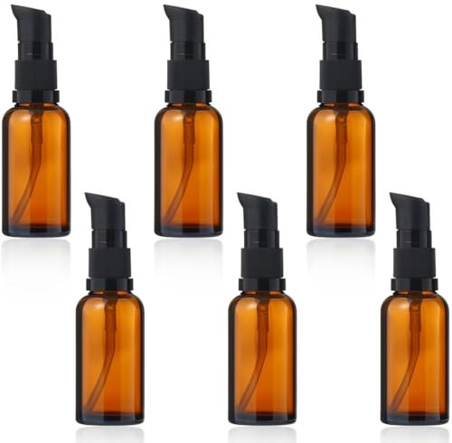 GVEYIQK 6 flacons de 50 ml en verre ambré, rechargeables, avec pompe et protection UV, idéals pour les soins personnels et produits de nettoyage