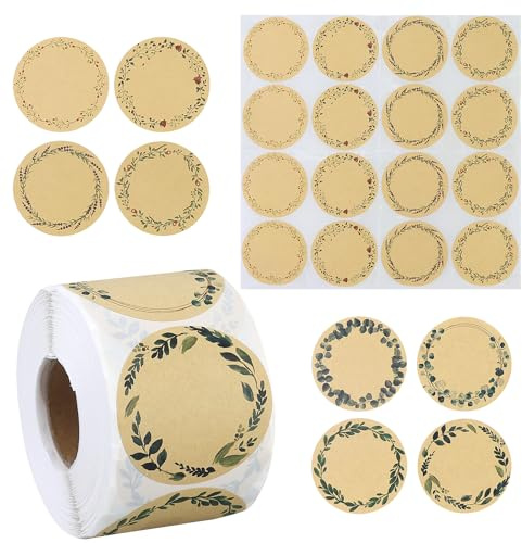 1 rotolo di adesivi in carta kraft da 5 cm, rotondi, adesivi regalo per marmellate, sacchetti regalo, bottiglie di marmellate, etichette da cucina