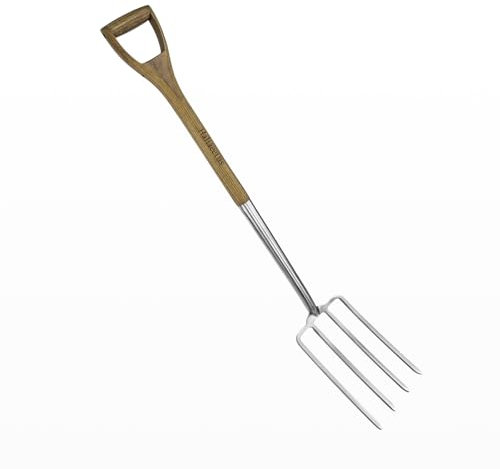 Garden Pitch Fork, 4-Tine Stainless Steel Spading Fork, 43.9'' Digging Fork with Good Leverage for Easy Digging Out Weed, Ergonomic D Handle Garden Fork for Composting, Digging Potatoes Loosening Soil