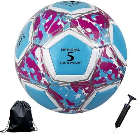 Bibykivn Ballon de Football en Taille 5, Foot-Ball Match Entraînement Adolescents Ballon de Football avec Pompe à Air Sac en Filet et Aiguille,Adolescent et Adultes Match Sport (modèle-2, Balle n° 5)