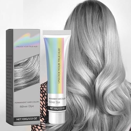 2-in-1 Silber-Haarfarbe mit natürlichem Essenzextrakt, Detroit Rain Silber-Haarfarbe, Silber-Metallic-Haarfarbe, Silber-Haarfarbe für dunkles Haar, Silber-Haarfarbe, permanente Haarfarbe (1 Stück)