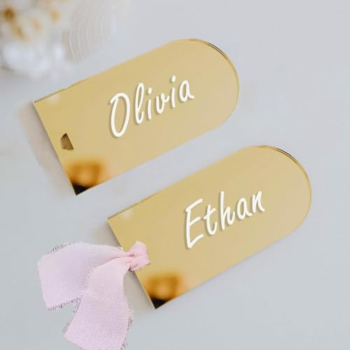 15 Stück Spiegel-goldene Acryl-Tischkarten, 9,1 x 4,1 cm, Namenskarten für Tischdekoration, DIY Blanko-Hängeetiketten für Hochzeit, Geburtstag, Party, Jahrestag, Veranstaltung, Tischdekoration