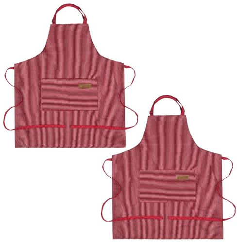 DDUP Adjustable Apron Unisex Aprons with Double Pocket, Cooking Baking Apron Kitchen Chef Aprons for Women Men,Home Kitchen Butchers BBQ Restaurant Coffee House (Red-Pack of 2)