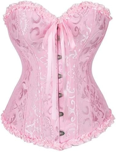 JoyPeak Corset Tops for Women，Satin Adjustable Lace Up Overbust Bustier Lingerie Top(UK,X-Small,Pink)