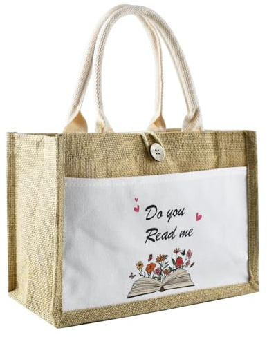anyìshwu Borsa Personalizzabile in Juta Laminata,Borsa Mare Personalizzata“Motivo Floreale Nel Libro”Nome Paglia,Borsas di Iuta Riutilizzabile per Le Donne,Borsas Da Donna Portatile(32x21x12cm)