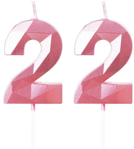 Yiran Pink 22nd Birthday Candles, Number 22 Happy Birthday Candles, Pink Cake Topper Decorations for Birthday Party, Wedding Anniversary Celebration Supply for Girls Women