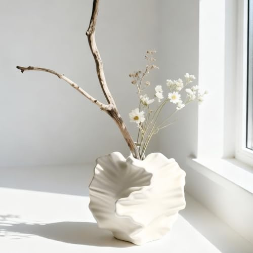 XTDMJ Vase en céramique beige - Vases modernes pour le nordique - Vase à fleurs bohème esthétique - Décoration pour la maison, le salon, le bureau, la ferme, la table basse