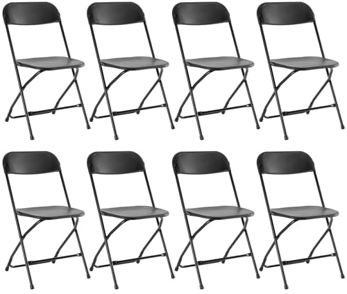 DUMOS Folding Chairs Sets of 10, 330lbs Capacity Plastic Stackable Home Office Chair, Portable Fold Up for Indoor Outdoor, Patio, Camping, Garden, Party (Black)