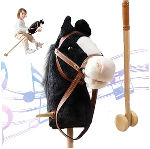 Cavallo Bastone con Effetti Sonori Realistici Peluche 39 Alto Cavallo Hobby di Halloween con Ruote e Palo in Legno Manico Antiscivolo Cavalcabile Giocattolo per Regali per Bambini Nero Bomboniera