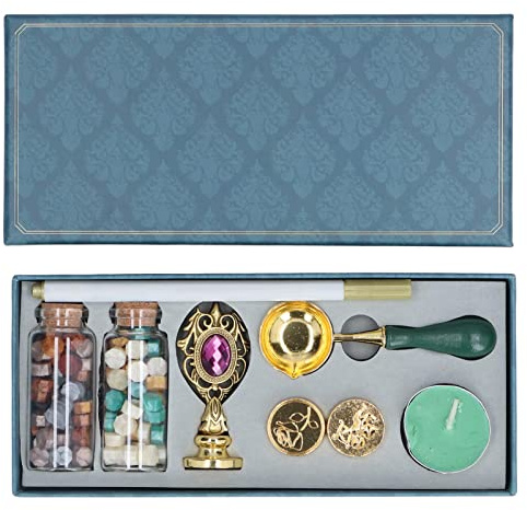 HEEPDD Kit de Sello de Cera Vintage, Desmontable con Grabado Transparente, Cuchara de Laca de Fuego con de Madera, para Invitaciones de Boda (#1)
