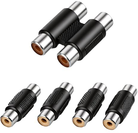 Bgfaquri 5 adattatori RCA Cinch Audio Video, 4 adattatori RCA femmina a femmina + 1 accoppiatore due femmine e due femmine per allungare e collegare cavi audio video Hi-FI TV DVD Blu-ray