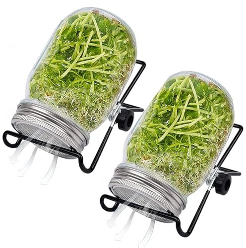 Tarro de germinación 2 juegos de germinador de semillas de boca ancha con tapa de malla Kit de germinación de 16 oz con soporte ajustable Kit de cultivo de brotes transparentes de 4, 92 pulgadas para