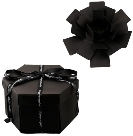 Gaomumu Hexagonal Explosion Box, Creative Explosion Box, Handmade Surprise Boxes, Black DIY Handmade Photo Album Scrapbook with 6 Faces, for Special Occasions like Birthdays, Anniversaries