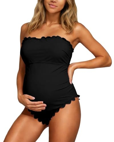 Genérico BañAdor Premama Deportivo,Traje de baño Maternidad con Lazo Ajustable en la Espalda,Estampado Floral Conservador,Ideal para el Embarazo,Playa y Playa