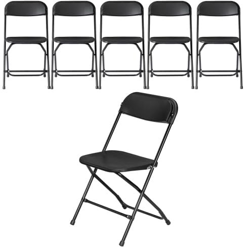 BreezTerra Lot de 6 chaises pliantes en métal et plastique, convient pour les jardins, restaurants, balcons et bureaux, charge maximale : 158 kg (lot de 6, noir)