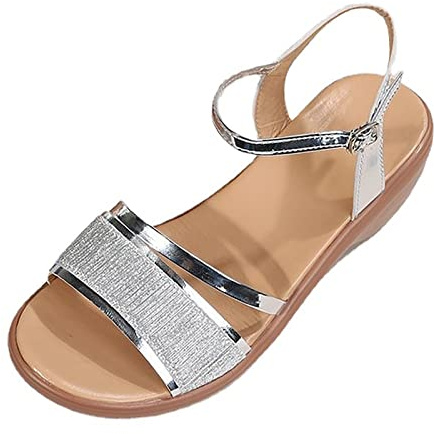 Genérico Sandalias Cuña Mujer Omen'S Summer New European American Comercio Exterior Wshoes Con Tacón Inclinado Y De Pez (Plata, 41) Zapatos Esparto Beige Chanclas Piel Balancin Yute Zapatillas