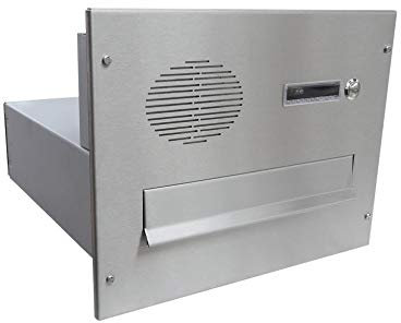 B-04 Edelstahl Mauerdurchwurf Briefkasten mit Klingel & Sprechsieb (Tiefe: 38,5 cm) - LETTERBOX24.de