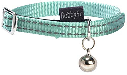 Bobby Safe - Collier pour Chat en Nylon coloré, Résistant, Anti-étouffement, Réfléchissant, Ajustable, Turquoise - 30x1 CM