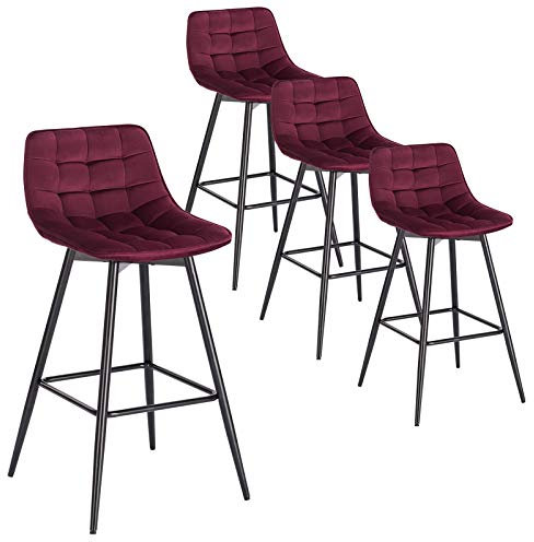 WOLTU 4er Set Barhocker Barstuhl Hocker Tresenhocker Bistrohocker Design Stuhl Samt Metall Bordeaux BH143bd-4